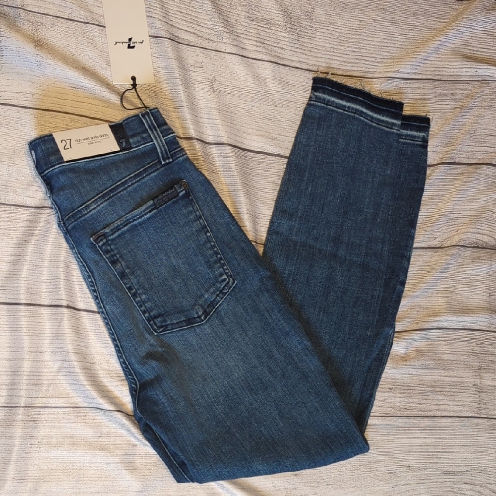 7 For All Mankind Medium Blue High Waist Ankle Skinny Jeans
